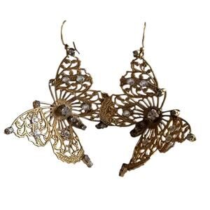 RARE Miss Ellie NYC Rhinestone Gold Butterflies earrings